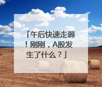 午后快速走弱！刚刚，A股发生了什么？