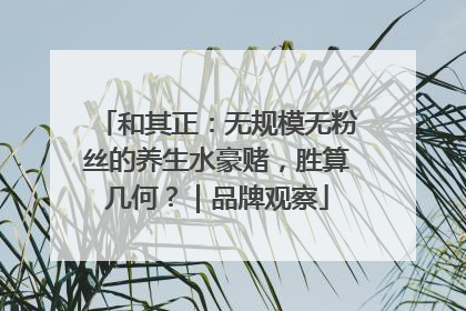 和其正：无规模无粉丝的养生水豪赌，胜算几何？｜品牌观察